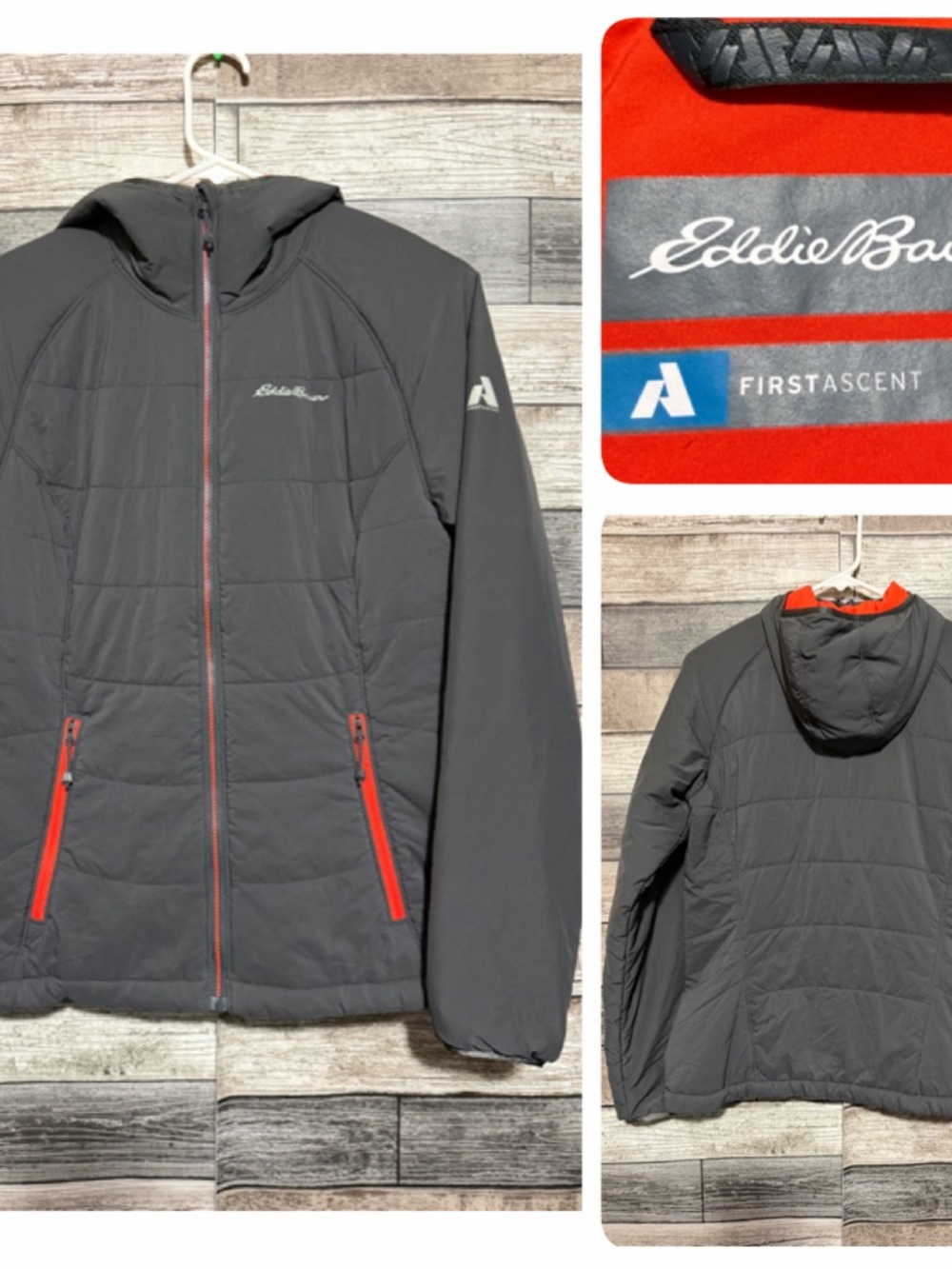 Eddie Bauer First Ascent Hooded Puffer Jacket Women’s M Gray Full Zip